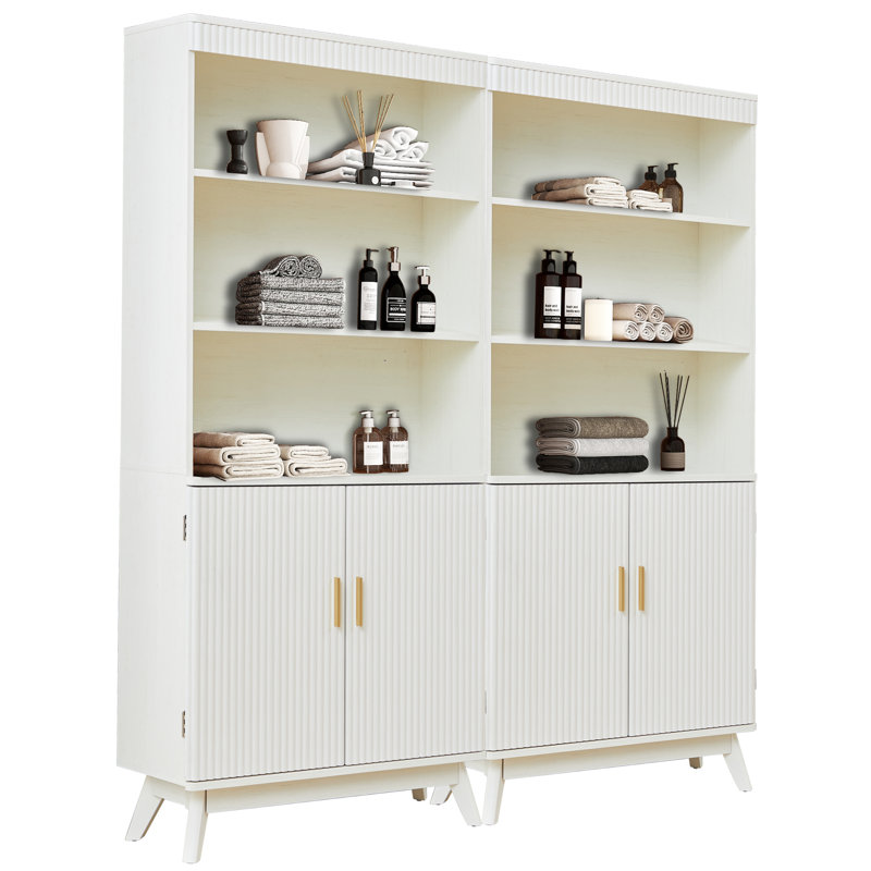 Bibliothèque de rangement de 68 po de hauteur avec armoire, Blanc