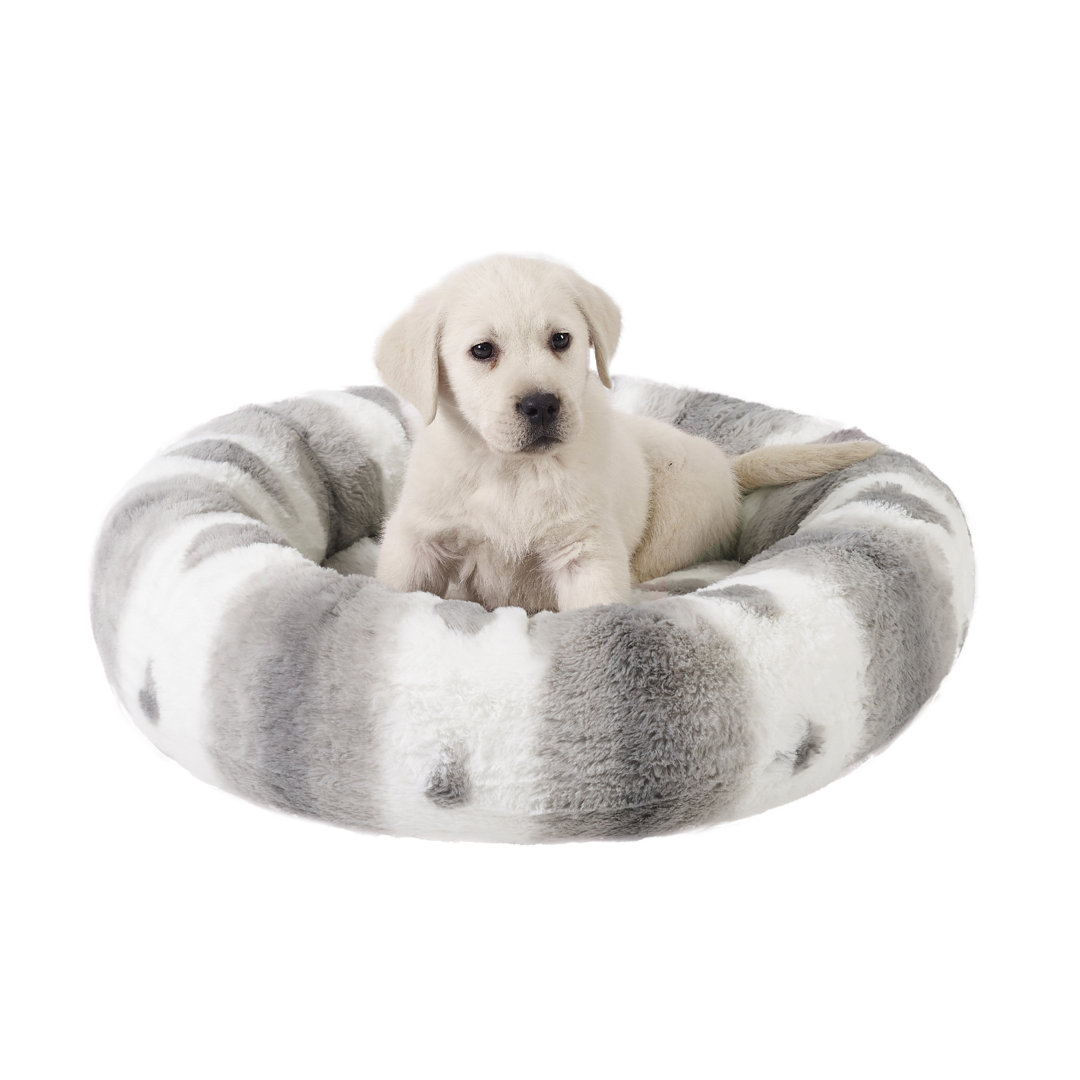 Best Friends by Sheri Patterned Lux Faux Fur Calming Small Donut Dog Bed, Gray Best Friends By Sheri 