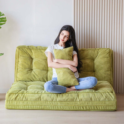 Corduroy Bean Bag Chair Tufted Folding Sofa Bed with Pillows by Trule