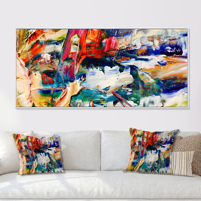Colorfor Abstract Strokes Peinture VII - Art mural moderne sur toile, Cadre blanc, L 36 po x H 24 po