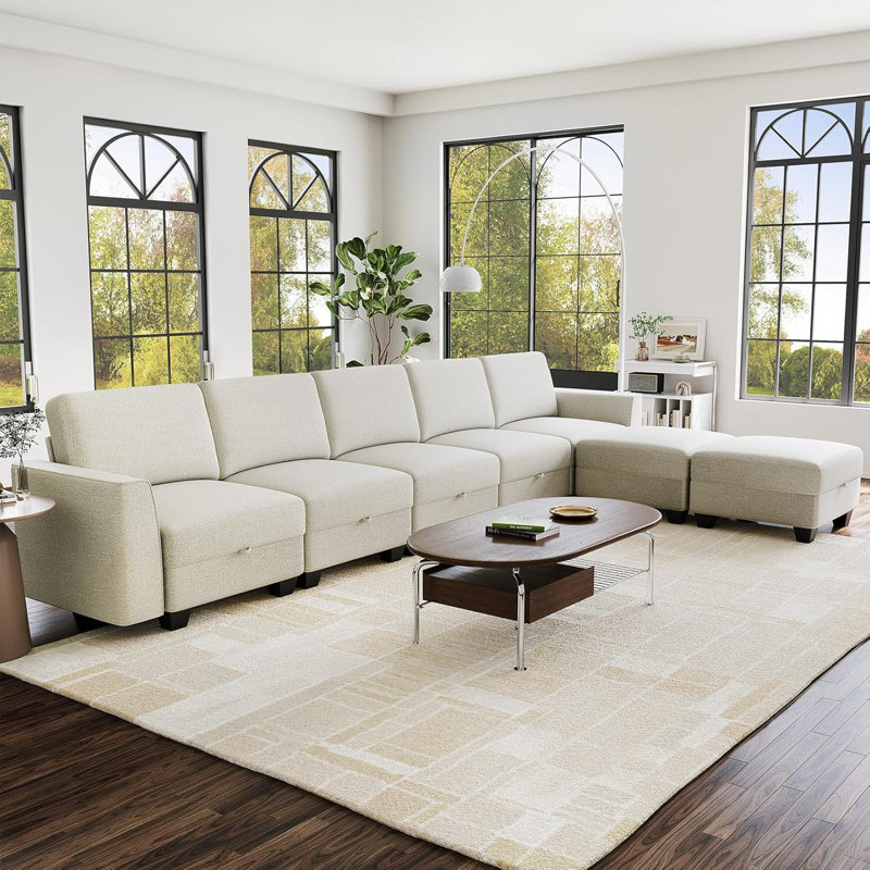 140" Large u Shaped Couch, Oversized Modular Sectional Sofa with Storage Ottoman