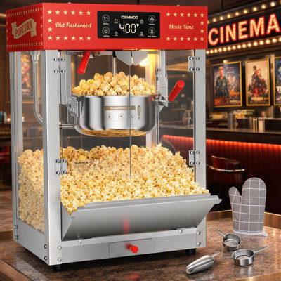 Machine à maïs soufflé commercial de 10 oz avec affichage numérique de la température et couvercle à couvercle magnétique pour les soirées cinéma maison