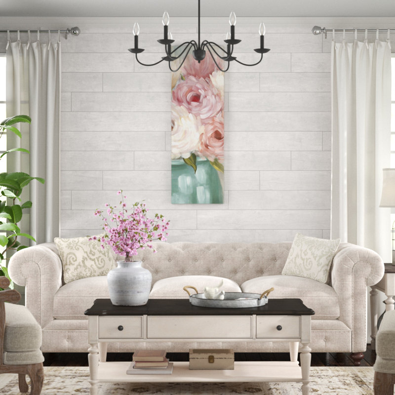 « pastel pivoines », impression sur toile tendue, 1 pièce willow, H 36 po x l 12 po x P 1,5 po
