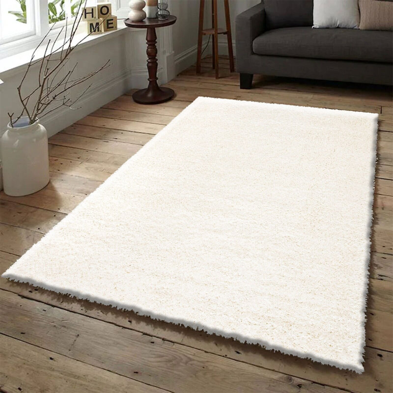 Oslo Cream Shaggy Area Rug – Soft  Polyester Carpet for Living Room & Bedroom, Hallway Runner & Mat, Rectangle 50 x 80cm