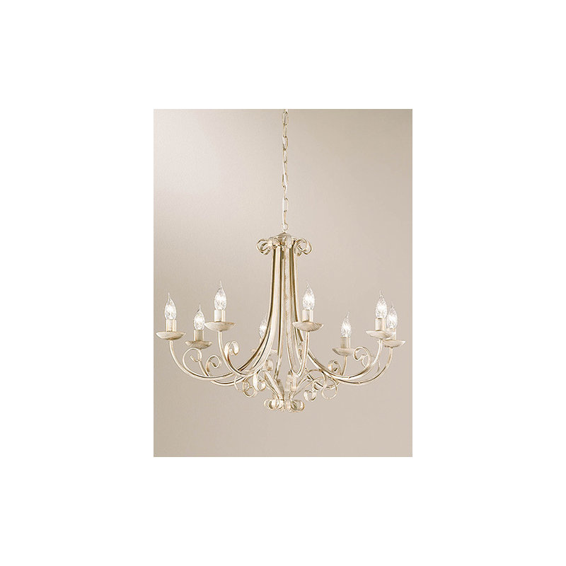 8 - Light Candle Style Chandelier, White Brushed Gold