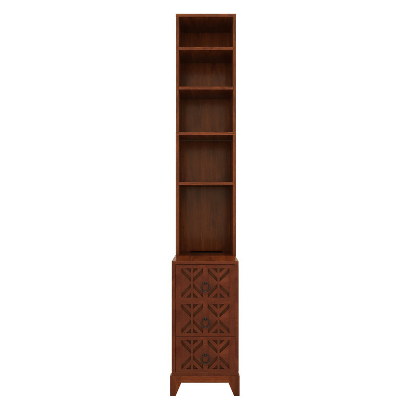 End Table With 3 Drawers, Corner Table With 4 Open Shelves, Tall Side Table For Bedroom And Corner