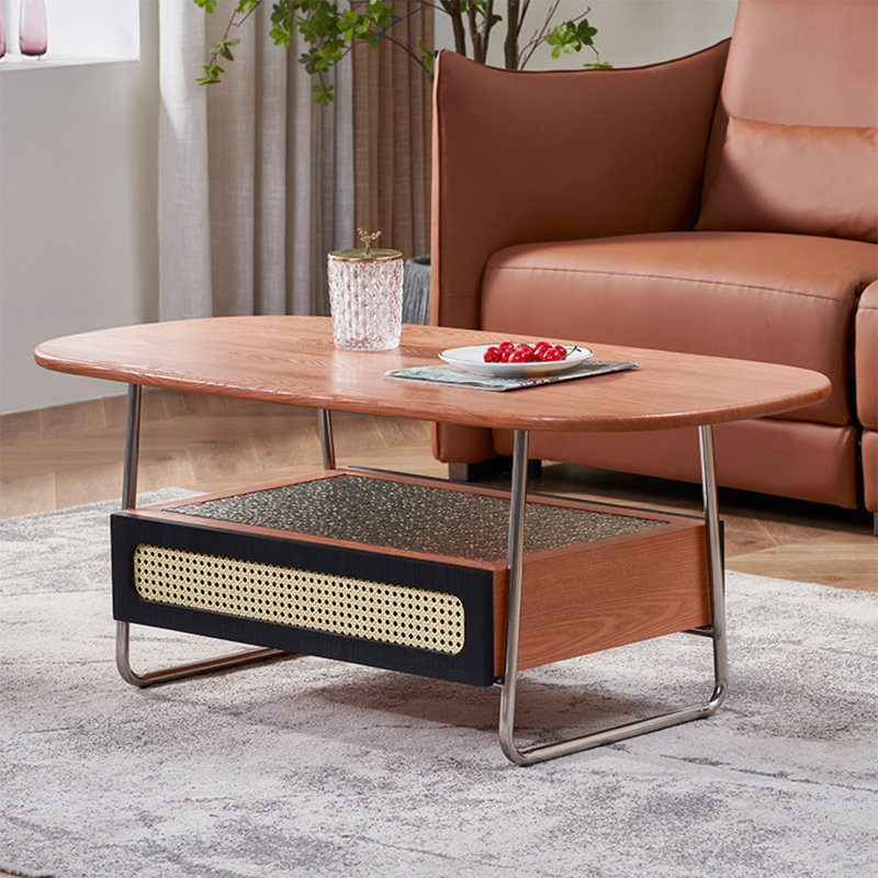 Simple oval storage coffee table, 17.7" H x 51.2" L x 27.6" W