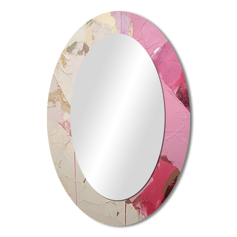 Gold And Pink Minimal Abstract River III - Beige Traditional Oval Wall Mirror, 36" x 24"
