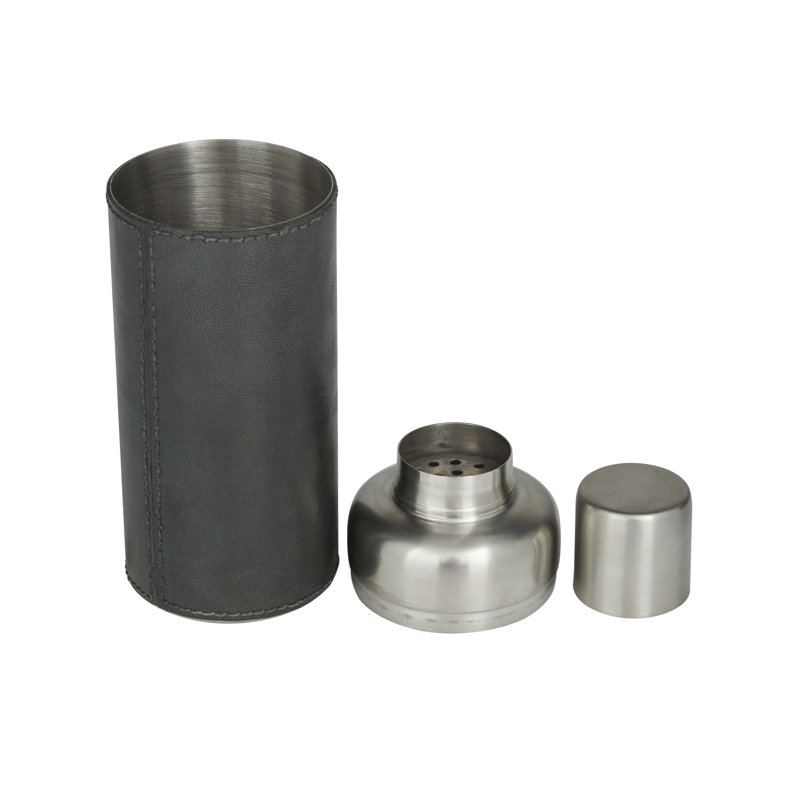 Leather Handmade Cocktail Shaker with Silver Top, Dark Blue