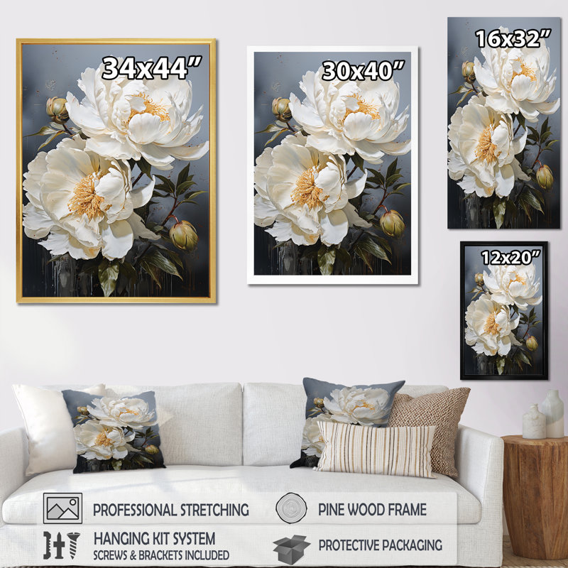 Beige Whispers Of Peony IV sur impression sur toile, Cadre flottant naturel, H 32 po x l 16 po x P 1 po