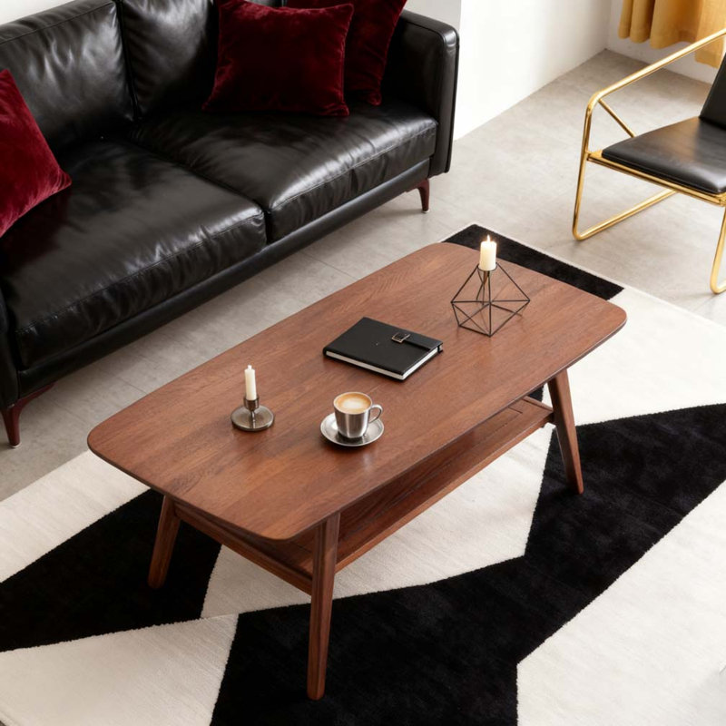 Table basse centrale 100% chêne massif, H 17,32 po x L 47,25 po x l 22,05 po, Bois naturel délavé