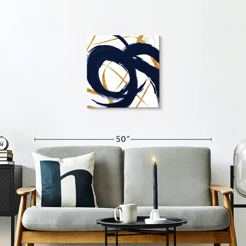 Avery Navy With Gold Strokes II, 20" H x 20" W