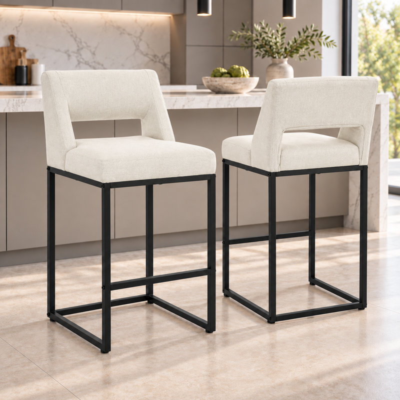 Counter Stool with Steel Frame, Linen-Fabric
