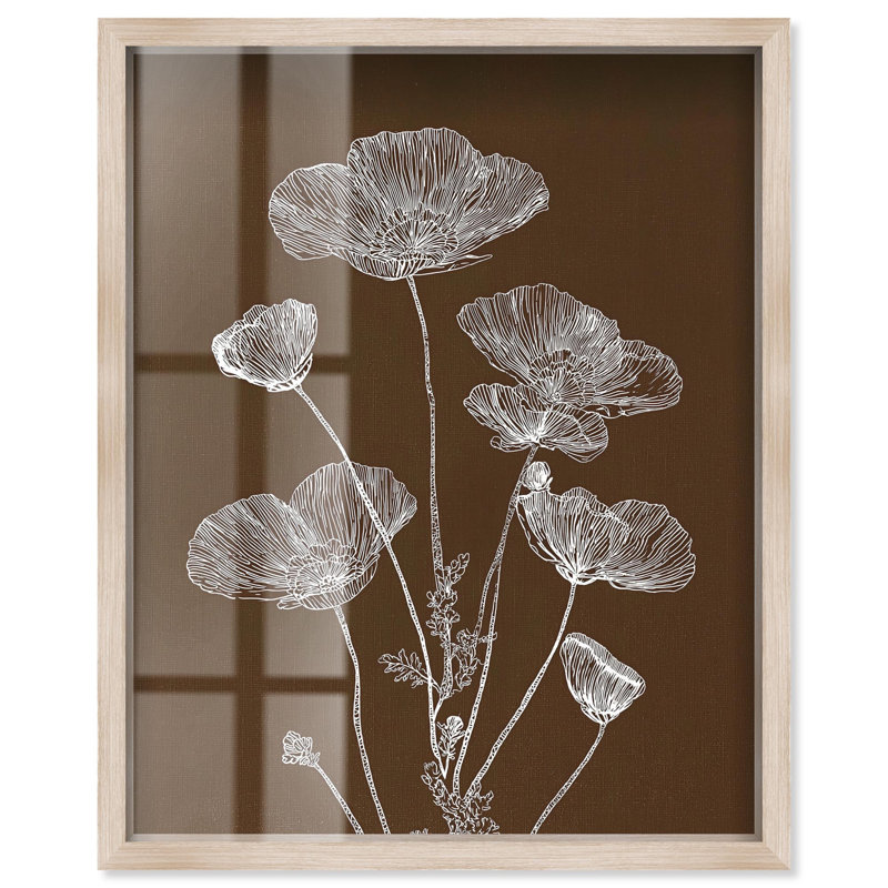 «White Poppy I Shadowbox Print Boho Rustic Wall Art» par Art Remedy, cadre blond, 24 x 30, H 31 po x l 25 po, Cadre blond