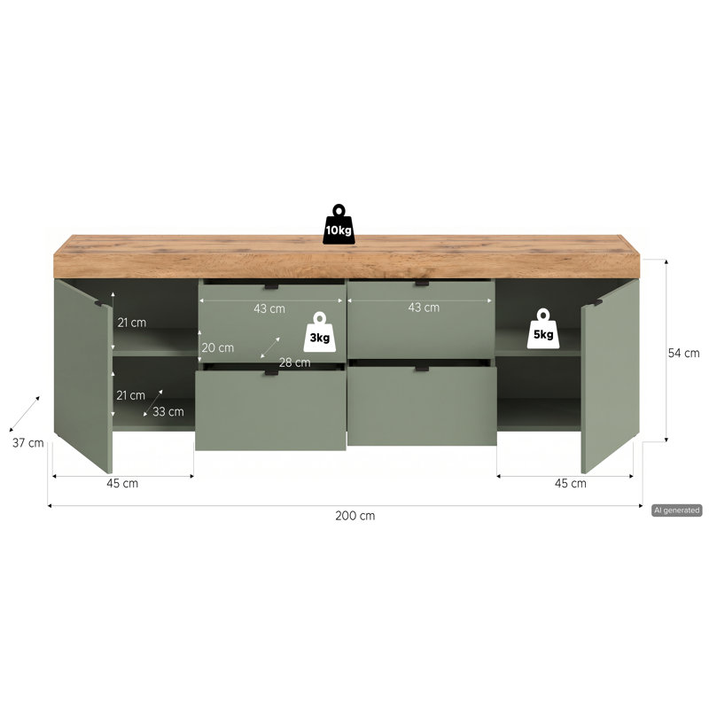 TV Stand for TVs up to 65", Wotan Oak/Green