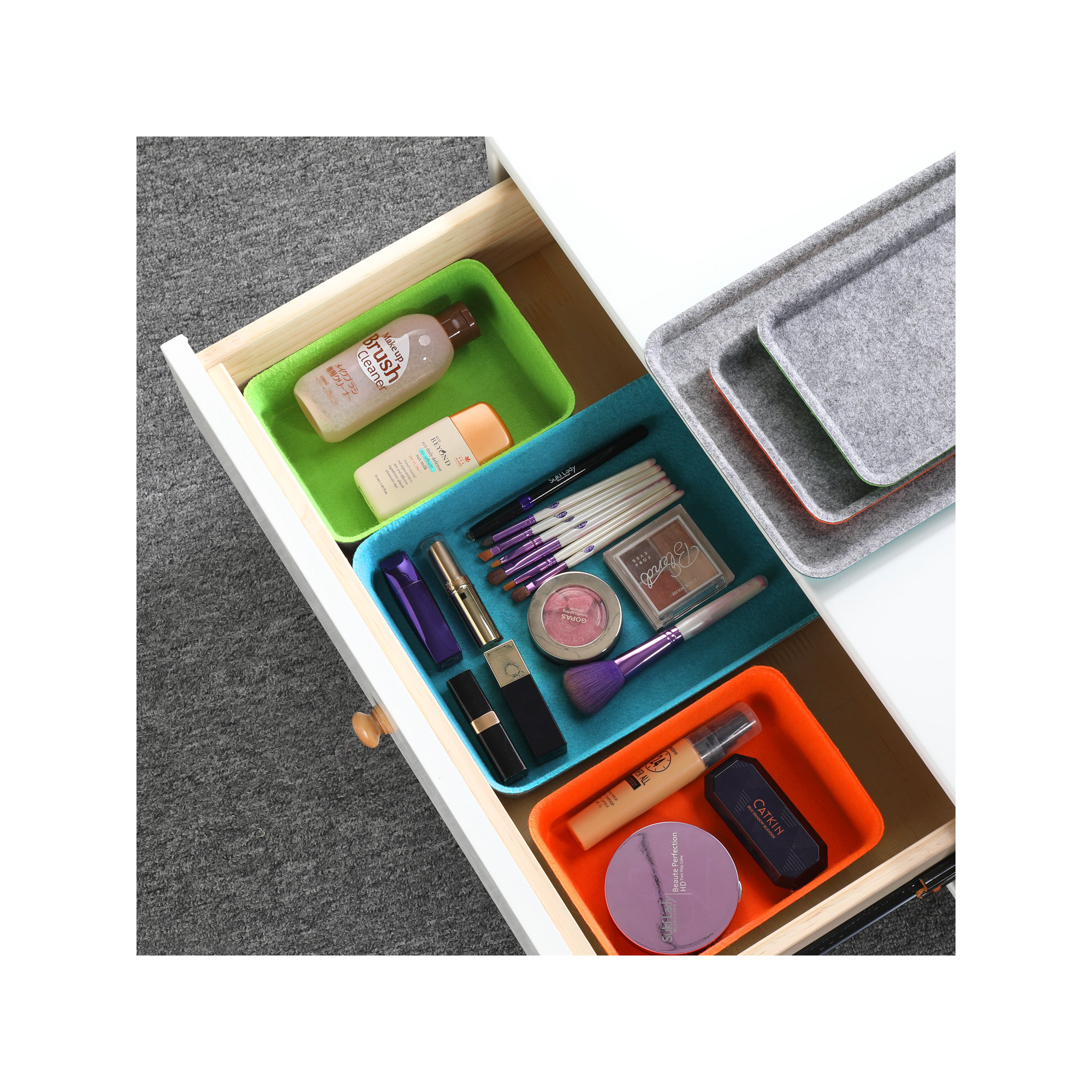 Anadelia Felt Desk Organizer Set, Orange + Green + turquoise