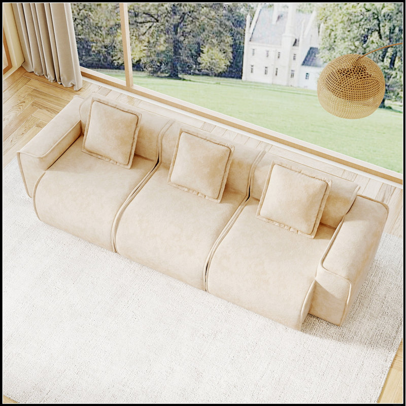Canapé modulable trois places moderne en velours avec passepoil à bords français et assise profonde pour un confort optimal
