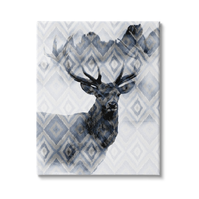 «Large Antler Elk Portrait Rustic Blue Diamond» par Kim Allen - impression, Toile tendue, H 20 po x l 16 po