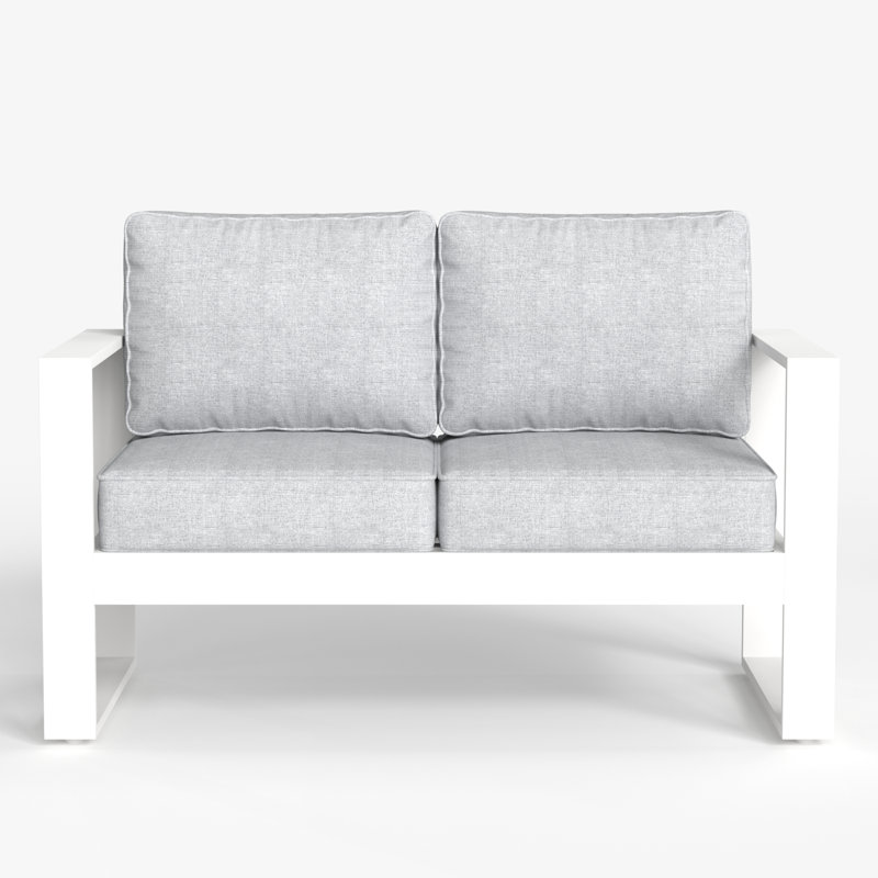 127cm Wide Metal Loveseat with Cushions, White Frame/White Cushion