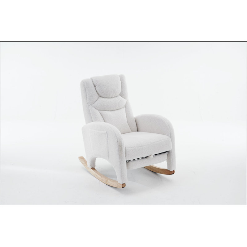 Teddy Fabric Nursery Rocking Chair With Adjustable Footrest, Ivory