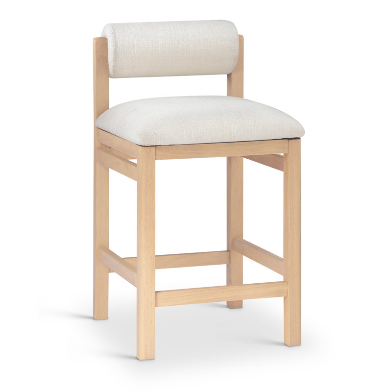 Tabouret de comptoir rembourré en tissu texturé Frakes, Tissu texturé en lin brun, Teint naturel