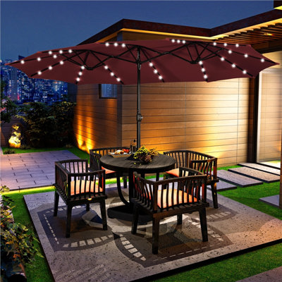  Harworth 13ft Rectangular Lighted Market Umbrella,Double-Sided Outdoor Rectangle Umbrellas with 36 Lights,Burgundy