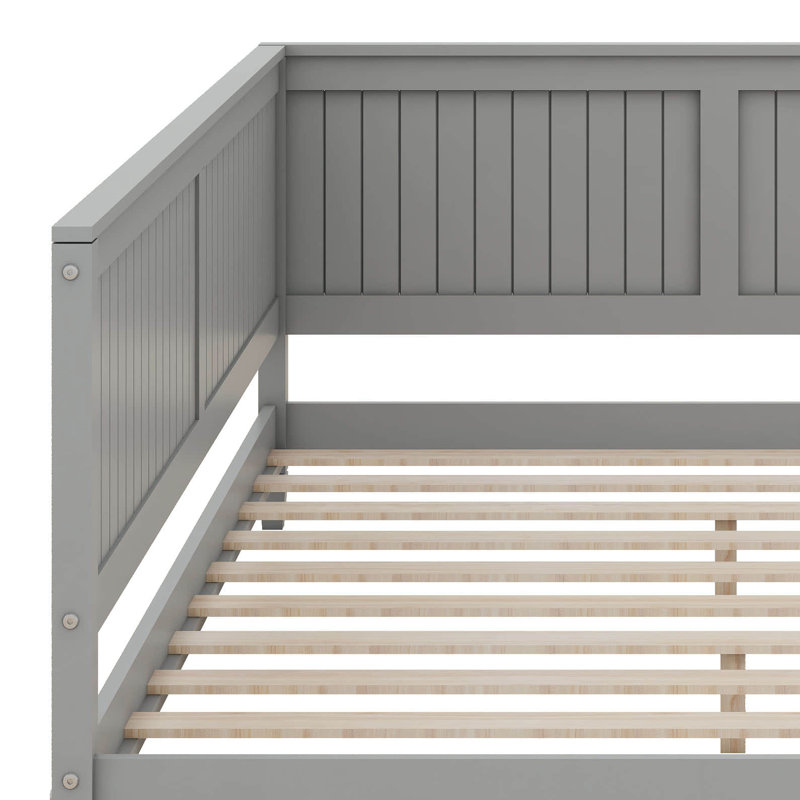 Full Size Wood Daybed, Sturdy Wood Sofa Bed For Living Room, Bedroom, Wooden Slats Support, Gray