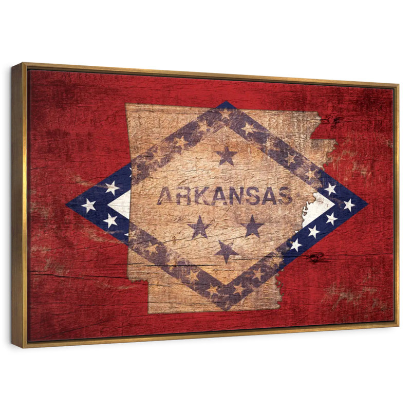Carte d'État sur le drapeau de l'Arkansas, Cadre flottant doré, 31 po x 21 po