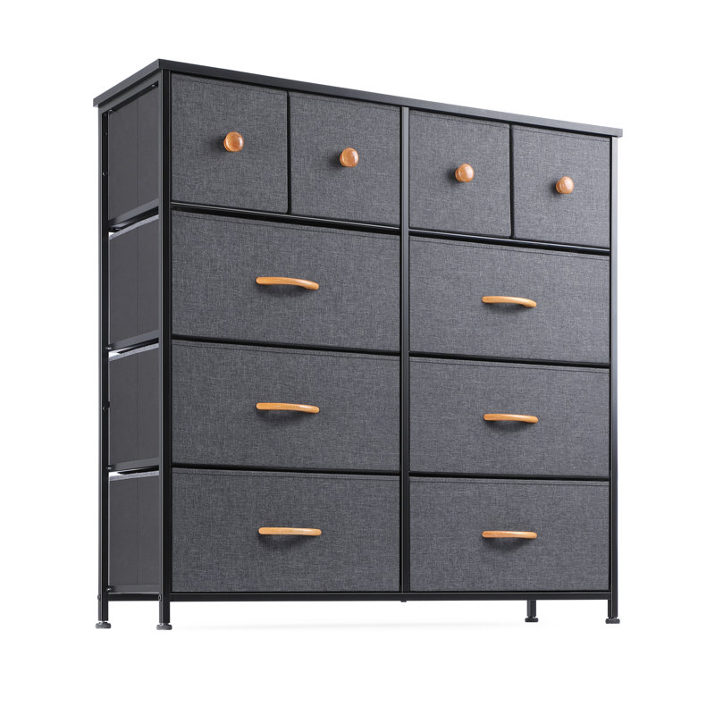Commode double 10 tiroirs l 39,4 po, Noir/gris