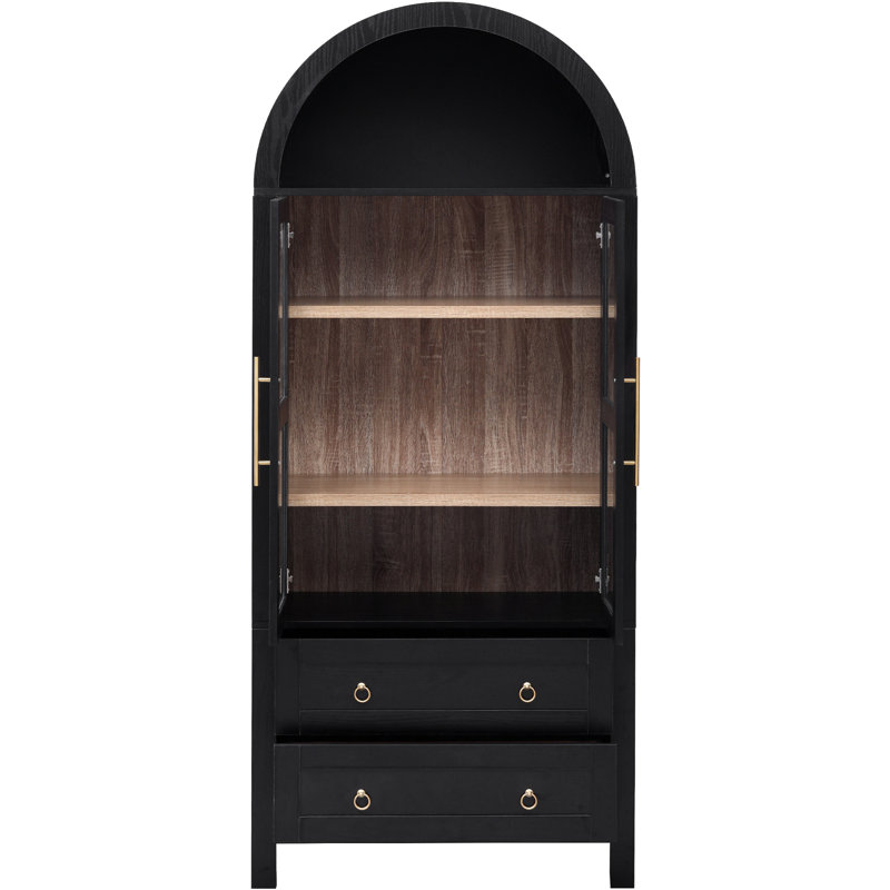 71" Tall Arched Kitchen Pantry Cabinet With 2 Large Drawers, Modern Farmhouse Kitchen Storage Cabinets With Adjustable Shelves, Glass Door, Wood Versatile Cupboard For Kitchens, Dining Room