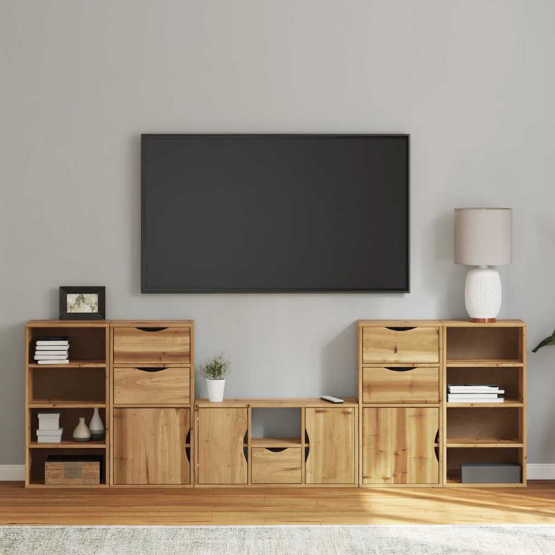 5 Piece TV Units With Storage ODDA Solid Wood Pine, Natural