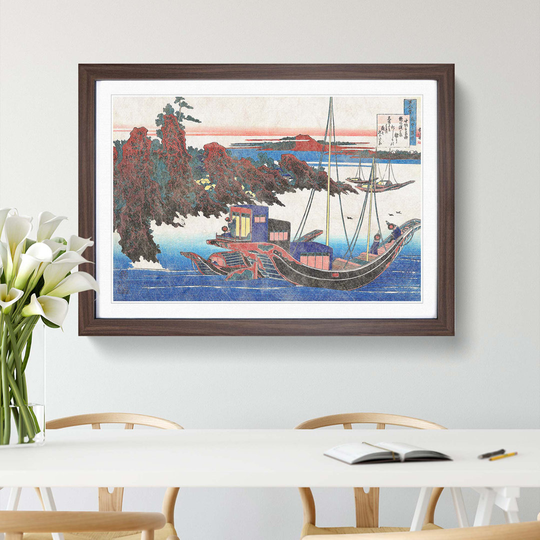 Boat at Sunset by Katsushika Hokusai - Framed Print
