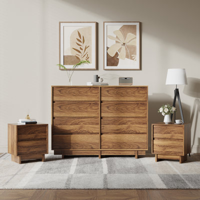 3 Piece Bedroom Set，8-drawer Dresser And 2 Nightstands, Walnut