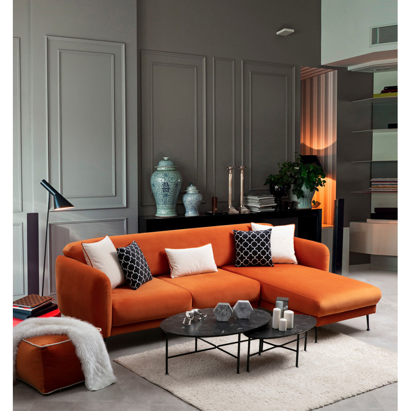 Canapé-lit d'angle moderne, orange, 106,3 po x 66,9 po x 33,5 po | Structure en bois de hêtre et en carton, tissu 100% polyester | Canapé-lit avec dossier amovible, mousse de 28,0 cm, 3 coussins | Élégant et fonctionnel pour tout espace