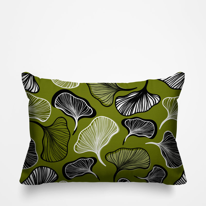 Coussin intérieur / extérieur à motif de feuilles abstraites ngoli, Chartreuse