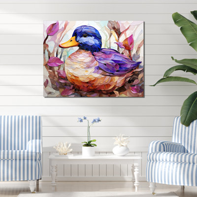 Canard beige et mauve dans un pré - art mural canard