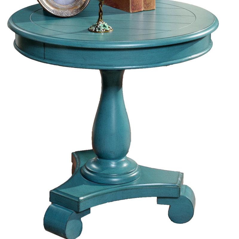 Table d'appoint ronde à piédestal en bois, Teal