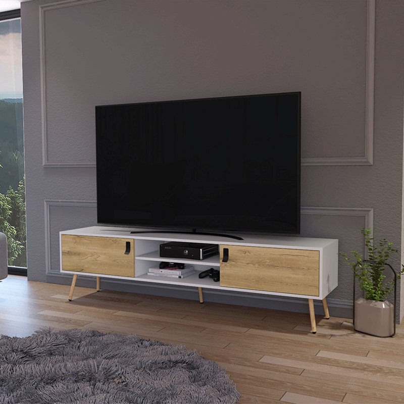 Meuble télé pour salon, blanc / macadamia
