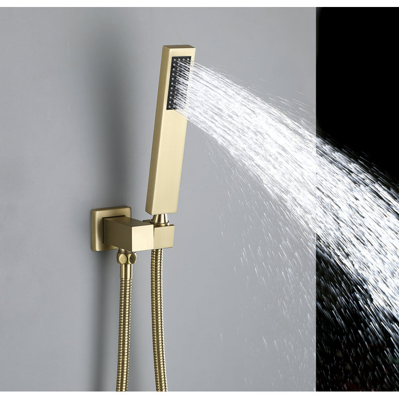 Système de douche thermostatique mural moderne à longue rangée de fonctions à quatre fonctions, Brushed Gold
