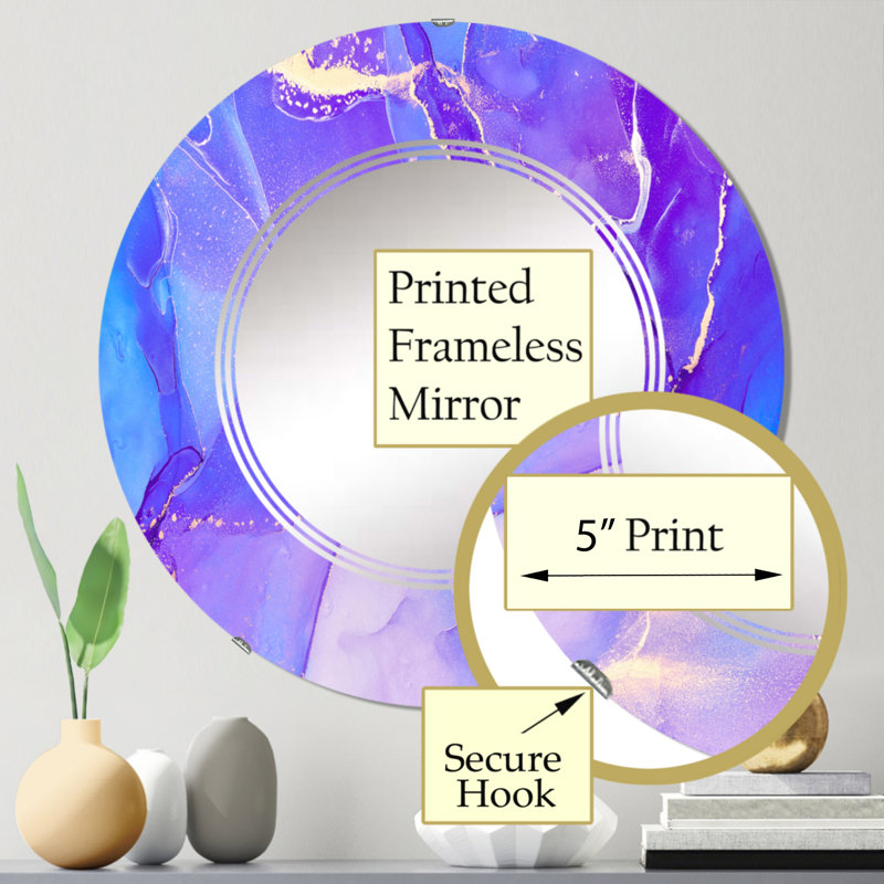Fuchia liquide mauve et bleu, art moderne - miroir mural rond rond, 24 po x 24 po