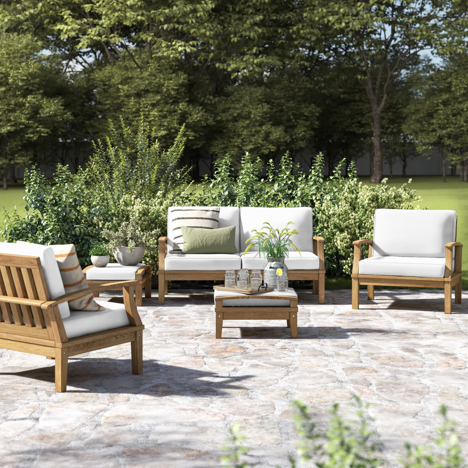 Modway Marina 6-Piece Outdoor Patio Teak Set, White