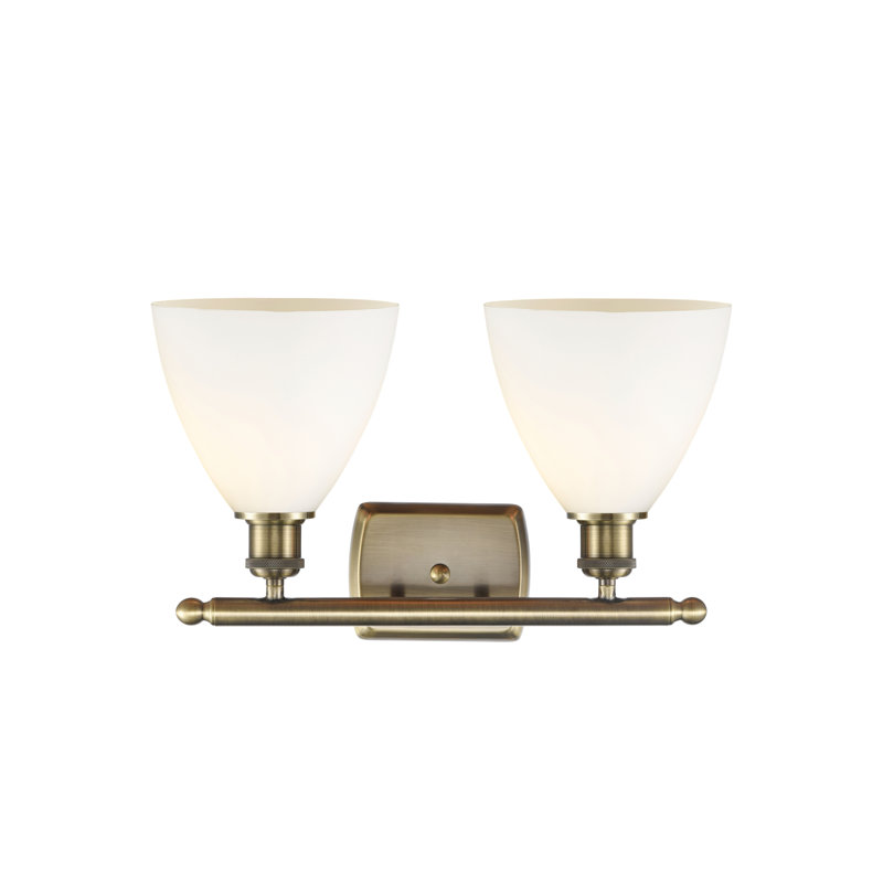 Éclairage pour meuble-lavabo 2 lumières Shauna, Laiton antique, Blanc mat, Incandescent