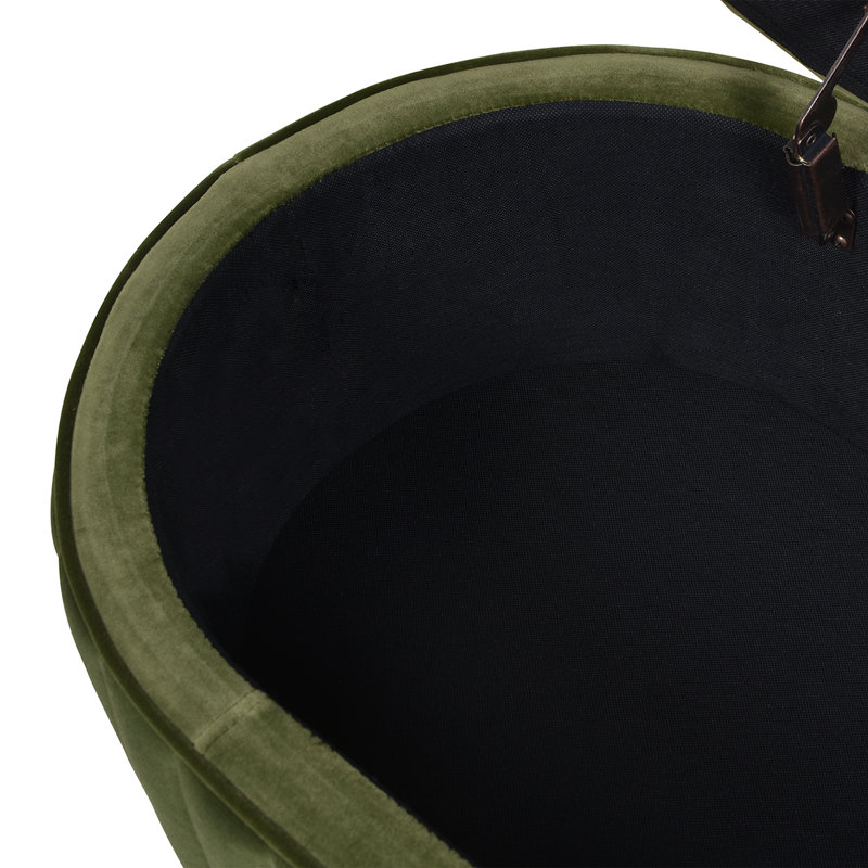 Elko Velvet Upholstered Storage Bench, Olive Green Velvet