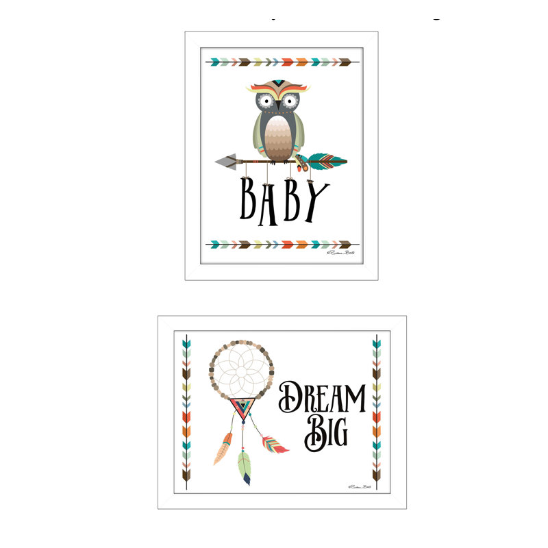 «Baby Owl / Dream Big», art encadré 2 pièces, Cadre blanc