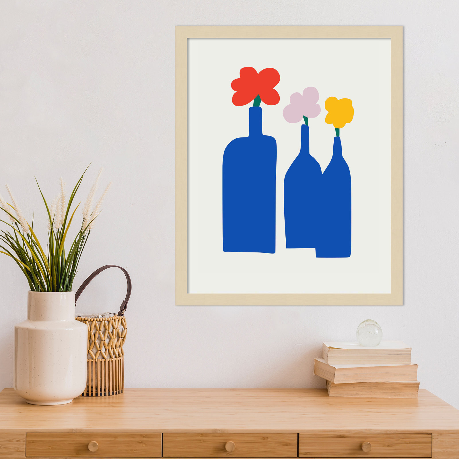 Blue Bottle Vase Print by Little Dean, Brown, 21" H x 17" W