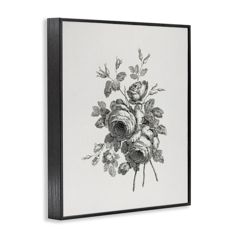 Ensemble de roses rétro, estampe numérique, lettré et doublé, H 14 po x l 11 po, Giclée encadrée noir minuit