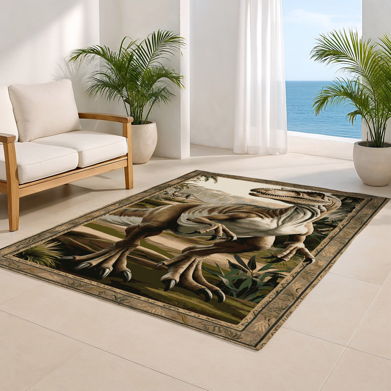 Dinosaurs Brown Indoor and Outdoor Area Rug, Rectangle 4' x 6'