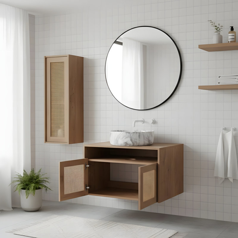 Meuble-lavabo de 30 pouces avec deux lavabos en céramique et armoires latérales