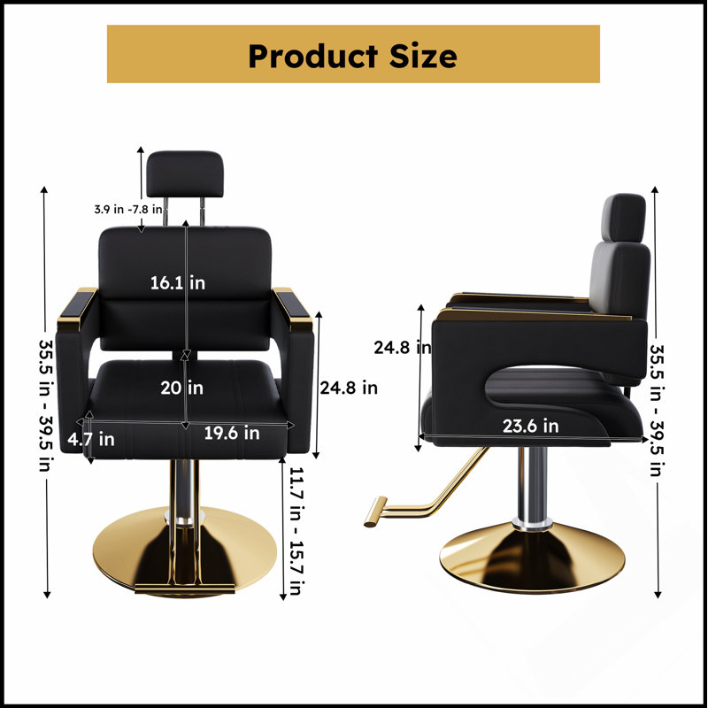 Fauteuil de coiffeur hydraulique professionnel avec pivotement à 360 °, hauteur réglable et dossier inclinable pour un confort et un style de salon