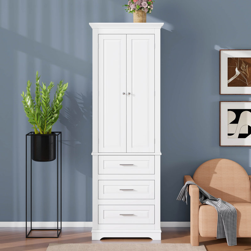 Tall Narrow Storage Cabinet With Doors, Drawers, And Adjustable Shelves, Wood Storage Cabinet For Bathroom Office Kitchen